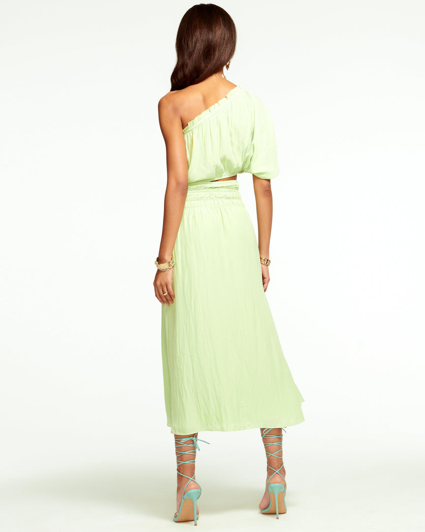 Ramy Brook Dina Smocked Midi Cutout Dress Wedding Guest Edit