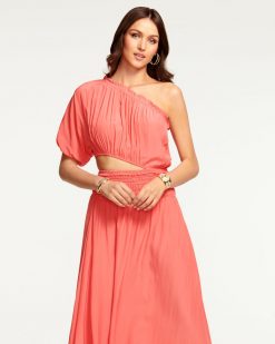 Ramy Brook Dina Smocked Midi Cutout Dress Wedding Guest Edit