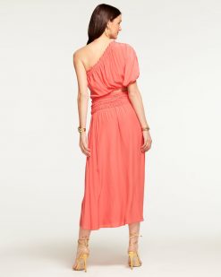 Ramy Brook Dina Smocked Midi Cutout Dress Wedding Guest Edit